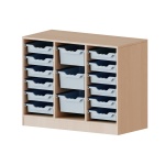 ErgoTray Regal, 3reihig, 2 OH, rechts+links je 6 flache, mittig, 3 hohe Boxen, B/H/T 104,5x82x40cm 